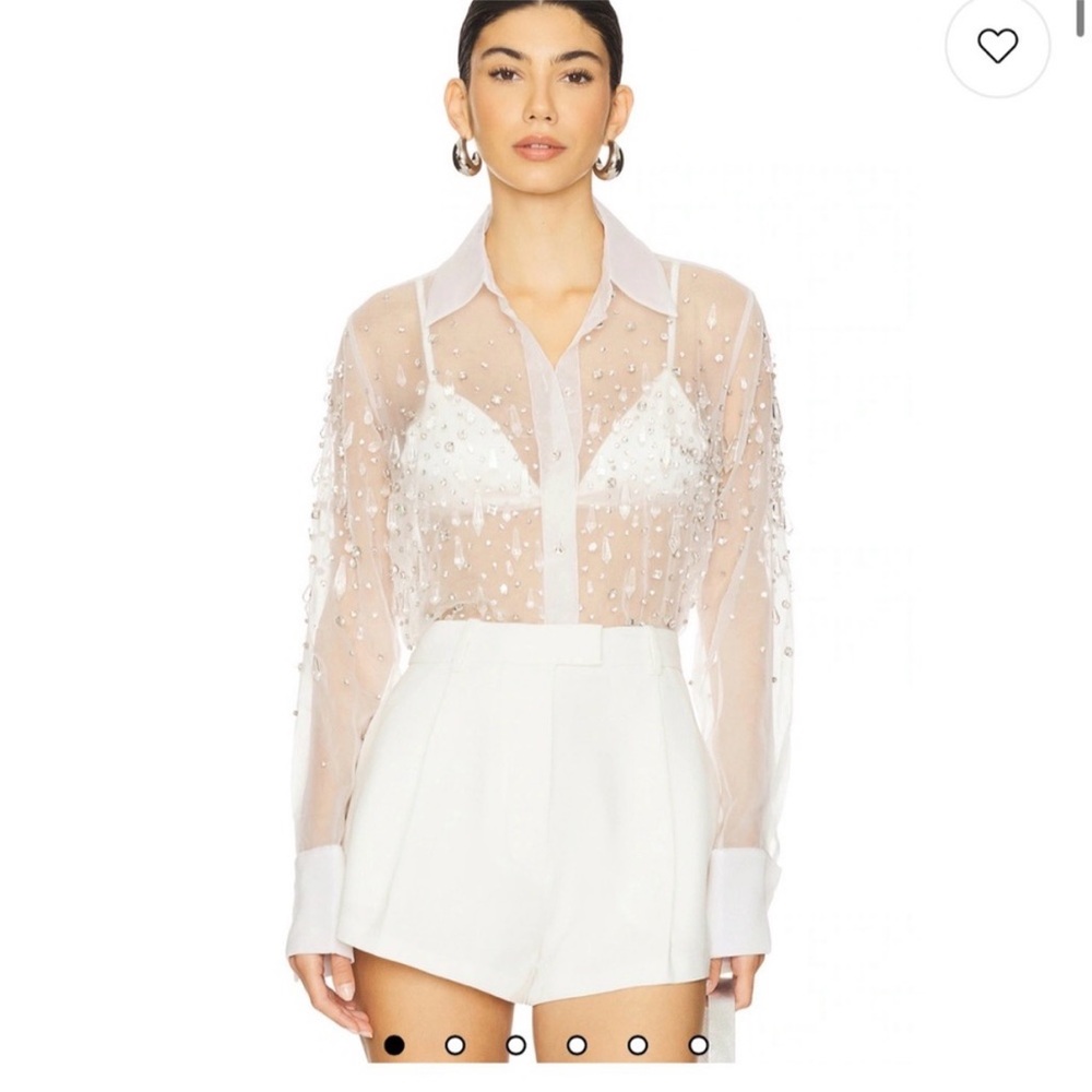 Retrofete Eugenia Crystal Rhinestones Sheer Blouse
